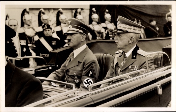 Postcard Führer und Reichskanzler Adolf Hitler, Vittorio Emanuele III., Rom